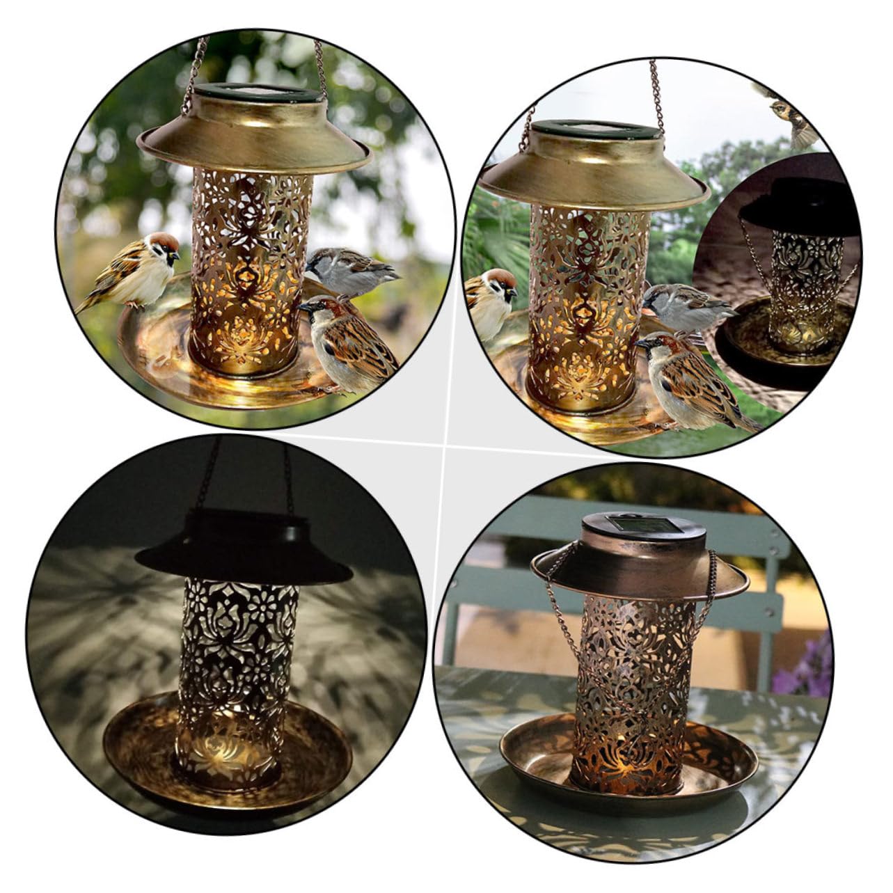 UPKOCH Mangiatoia Per Uccelli Alimentata Energia Solare Luce Led Da Giardino Contenitore Per Cibo Per Uccelli Decorazione Da Appendere Per Canarini Pappagalli Allodole Colombi Gialli e Al