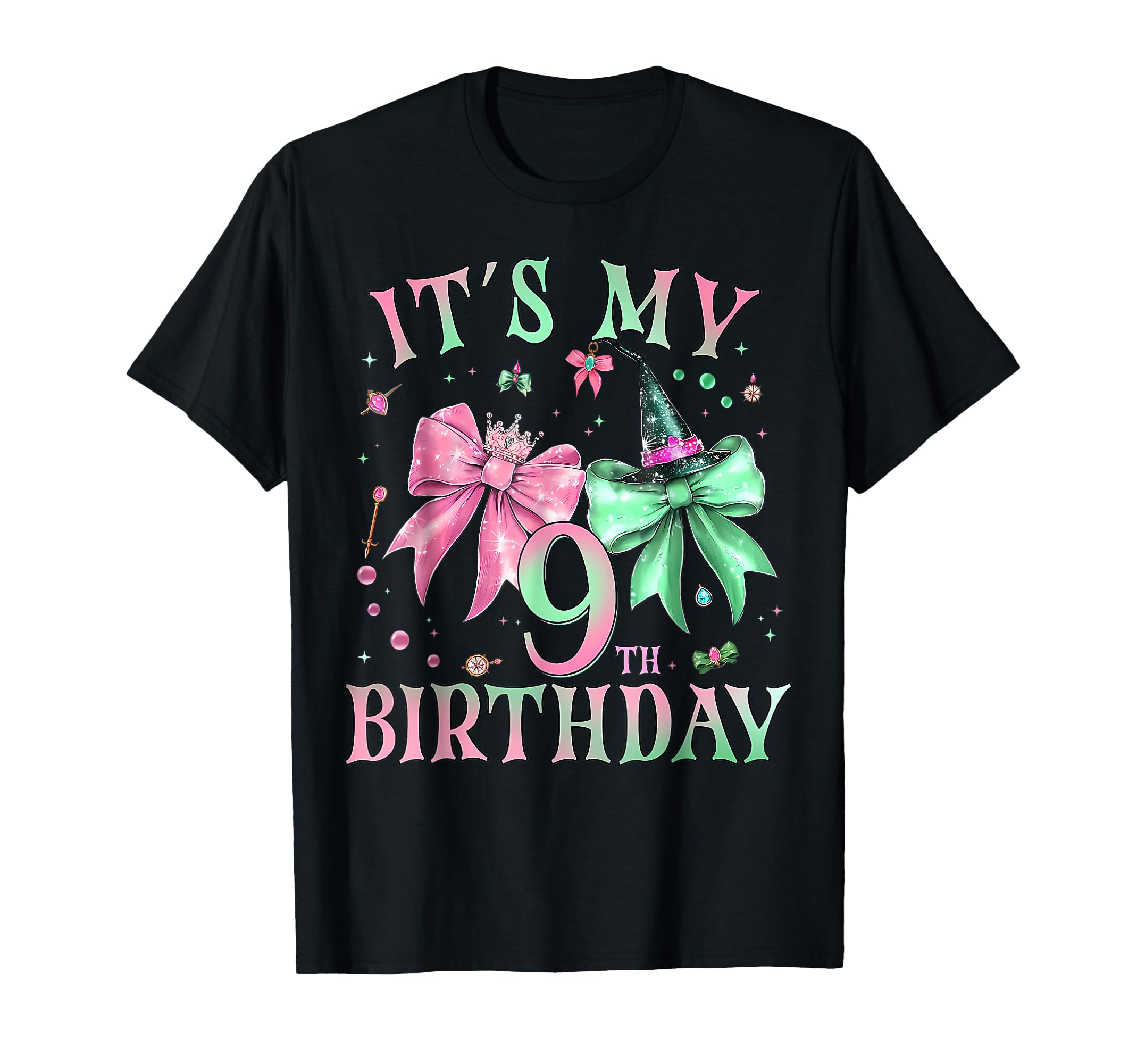 It's My 9th Birthday Witch Pink and Green 9 Year Old T-Shirt