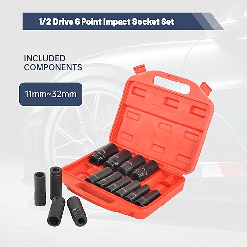 Miniatura 2 de Juego de dados de impacto profundo de 6 puntos de 12 pulgadas, juego de llaves de impacto de 14 piezas, juego de llaves de impacto estándar