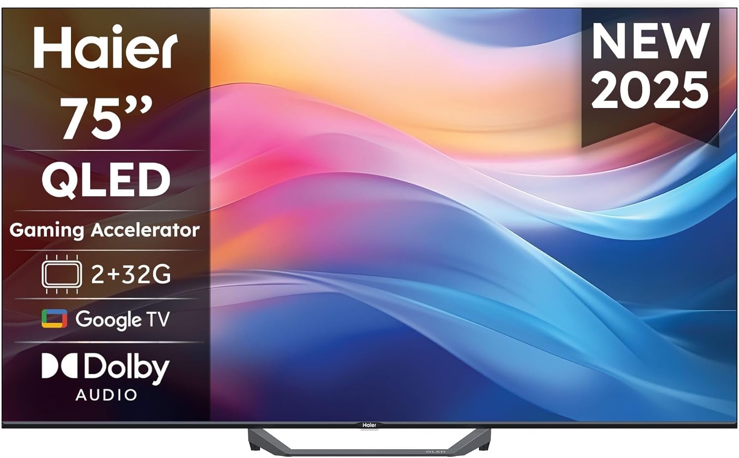 Haier QLED 4K UHD H75S80FUX 75'' Smart TV, Google TV, Dolby Audio, HDR 10, Telecomando Smart, Google Assistant, Bluetooth 51, Gaming Accelerator, USB 20, DBX TV, HDMI 21 x 4 [2025]