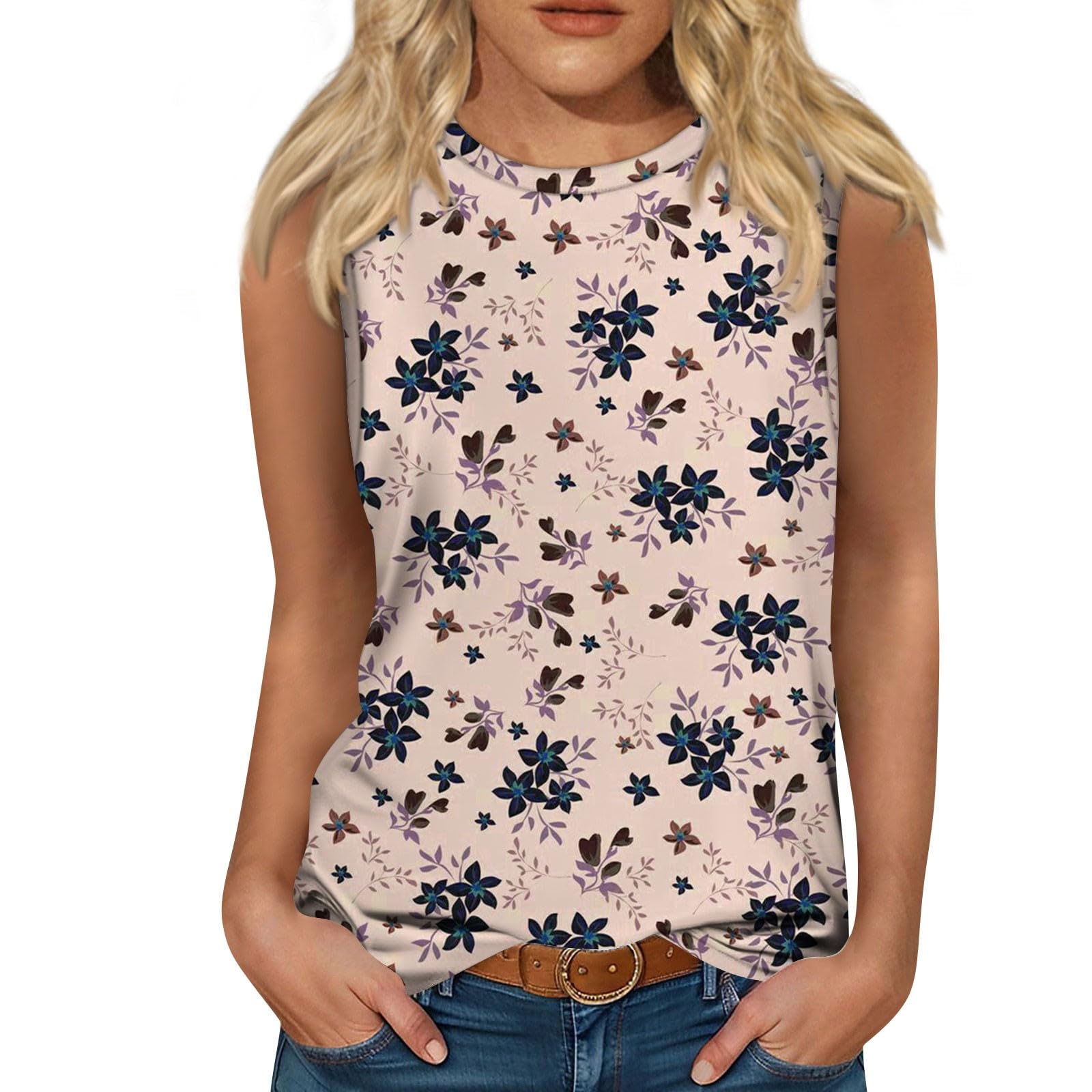 Tank Top for Women Striped Geometric Prints Sleeveless Crewneck Racerback Slim Fitted Color Block Casual Shirts