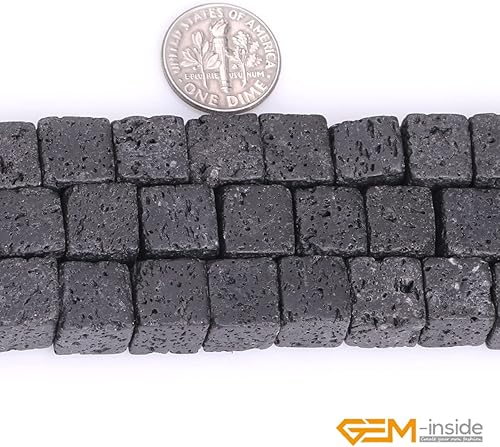 Vista 5 de GEM-Inside - Cuentas espaciadoras naturales sueltas de roca de lava negra de 0.394 pulgadas (0.394 in) para la fabricación de joyas, 15 pulgadas