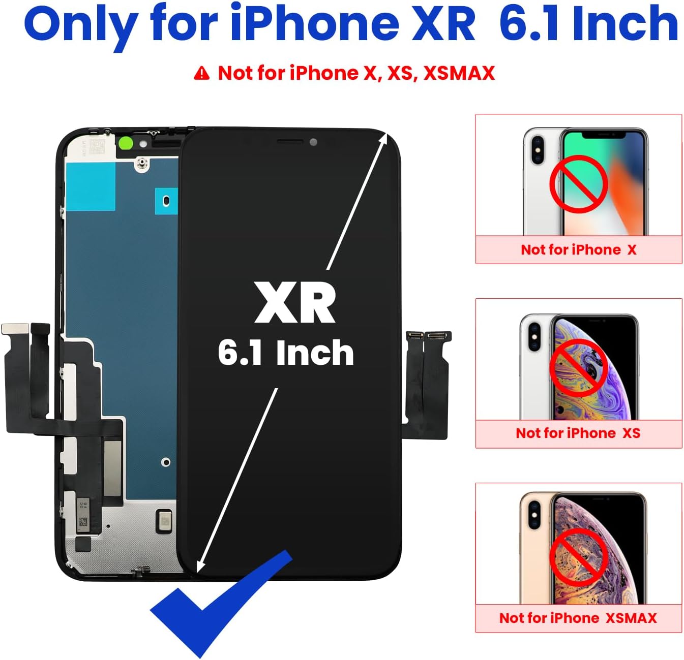 for iPhone XR Screen Replacement 6.1", LCD Display Digitizer Assembly with Repair Tools Kit, 3D Responsive Touch, High Resolution, Easy Installation - Model A1984, A2105, A2106, A2108