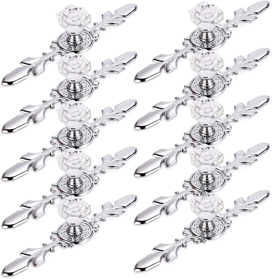 Sumnacon 10 Pcs 6.7 Inch Drawer Dresser Knobs Pull Handles - Clear Glass Decorative Knobs with Plate, Cabinet Cupboard Door Knobs with Screws for Kitchen Bathroom Office Decoration