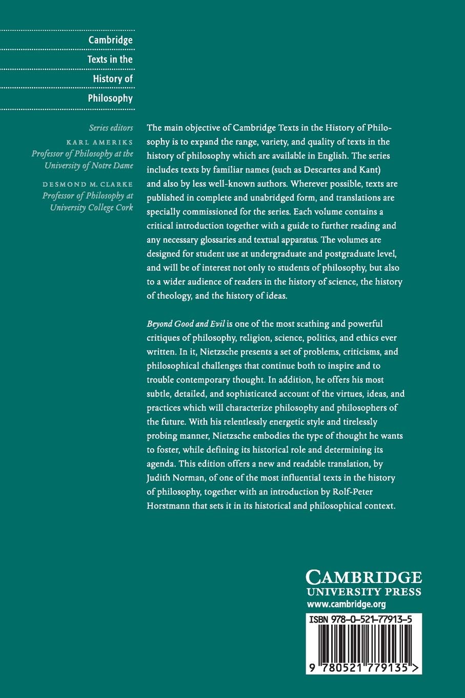 Nietzsche: Beyond Good and Evil: Prelude to a Philosophy of the Future (Cambridge Texts in the History of Philosophy)