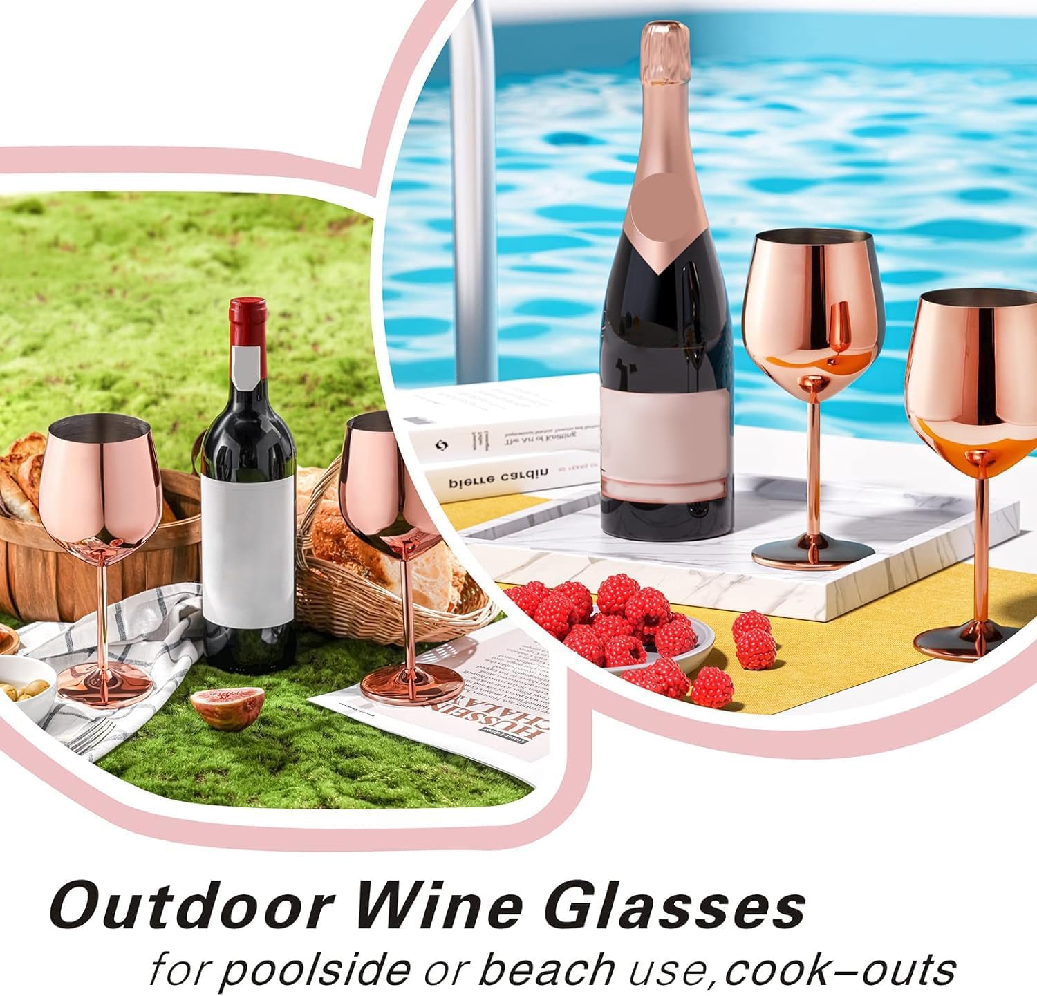 WOTOR Rose Gold Wine Glasses Set of 4, 18oz Copper Stainless Steel Unbreakable Metal Glass for Outdoor, Travel, Camping - Ideal Wine Accessories Gift - Image 3