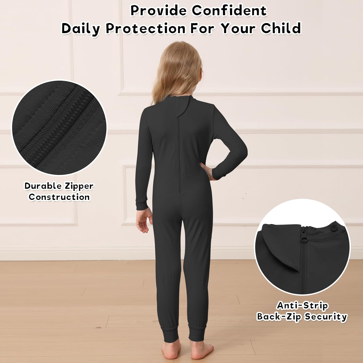 Adaptive Clothing for Special Needs Kids - Anti-Strip Zip Back Jumpsuit for Autism, Long Sleeve & Leg - Image 3