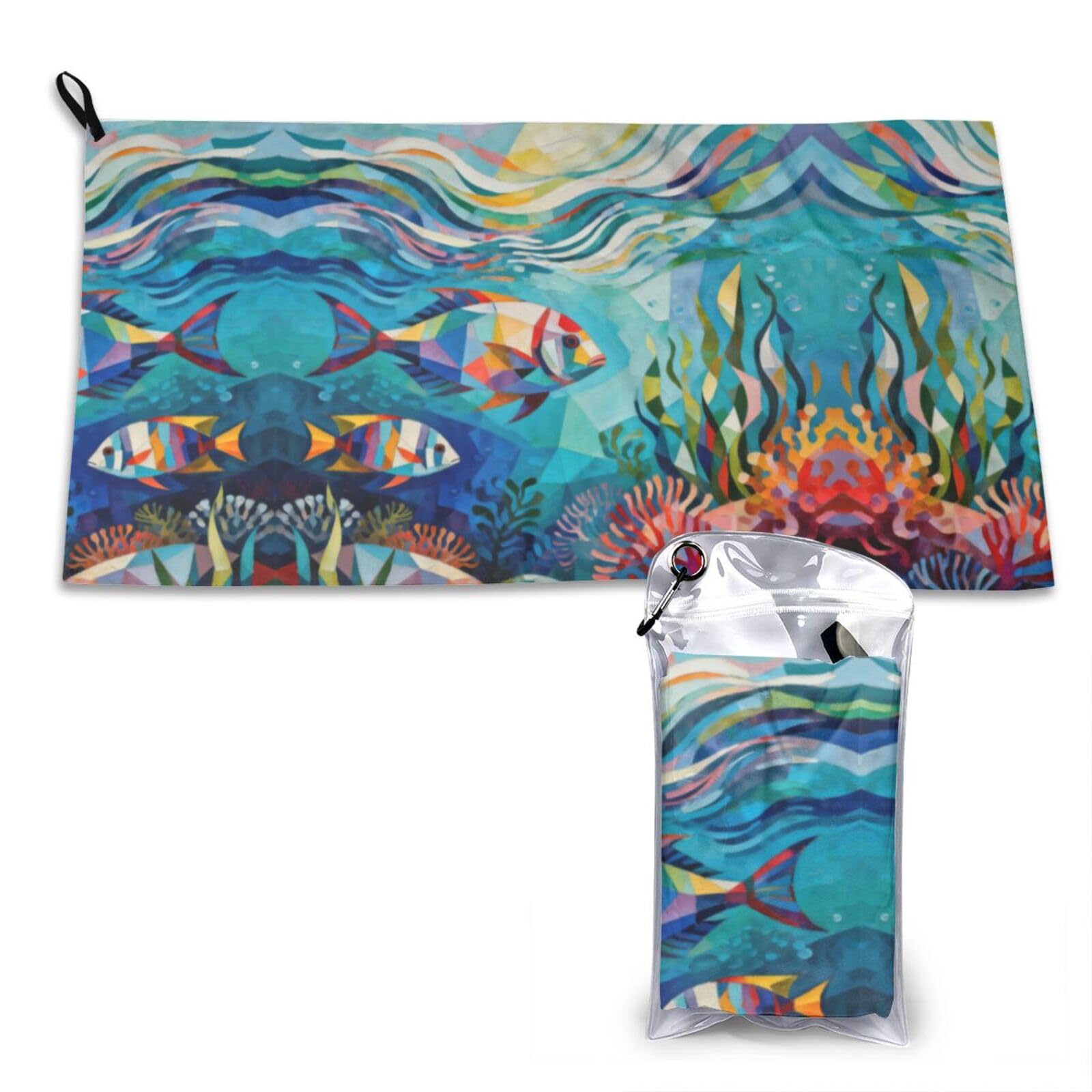 DUYKIMQW Colorful Fish Print Quick Dry Towel 16x31.5in White
