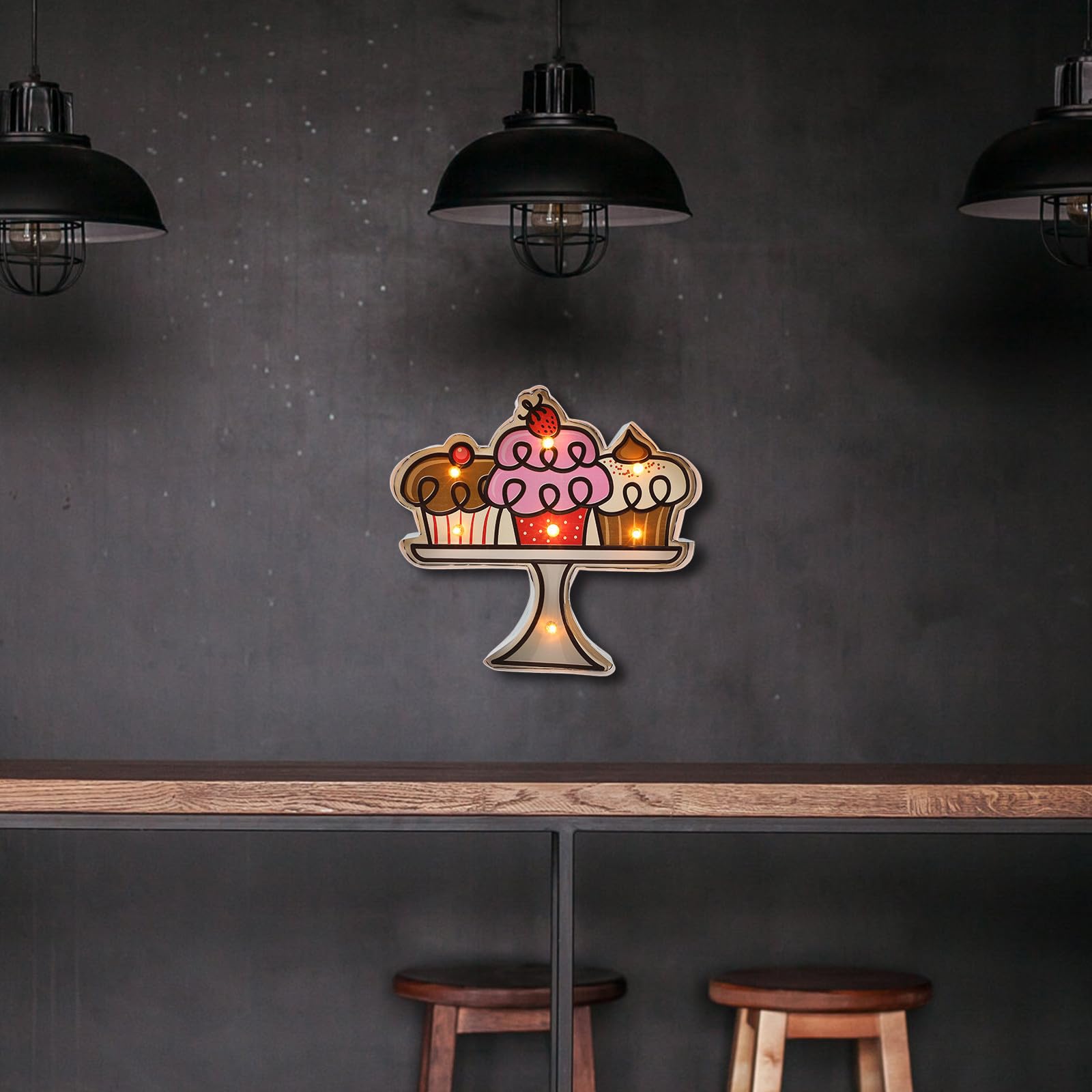 Retro LED Wandleuchte aus Eisen mit Kuchenform Dekorative Beleuchtung Batteriebetrieben für Riegel und Wohnzimmer Wanddeko