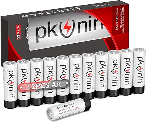 Pilas AA de 1.5 V alcalinas doble A, paquete de 12 pilas alcalinas LR6 de larga duración AA para dispositivos domésticos y de oficina, 10 años de