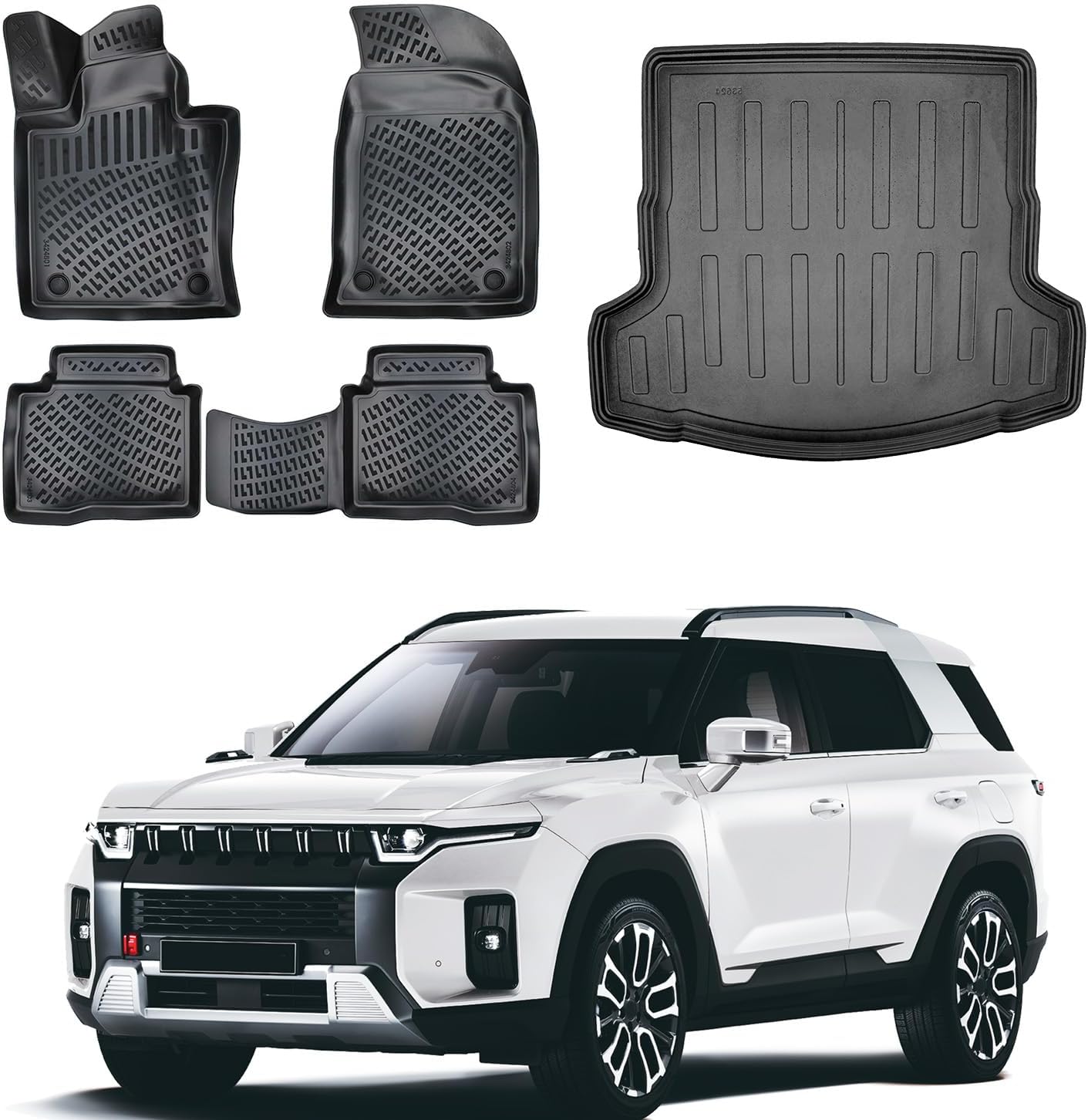 Floor Mats & Cargo Liner Set for SsangYong Torres 2023-2024 | Black TPE All Weather Custom Fit Floor Liner for 1st 2nd Rows and Trunk Car Mats