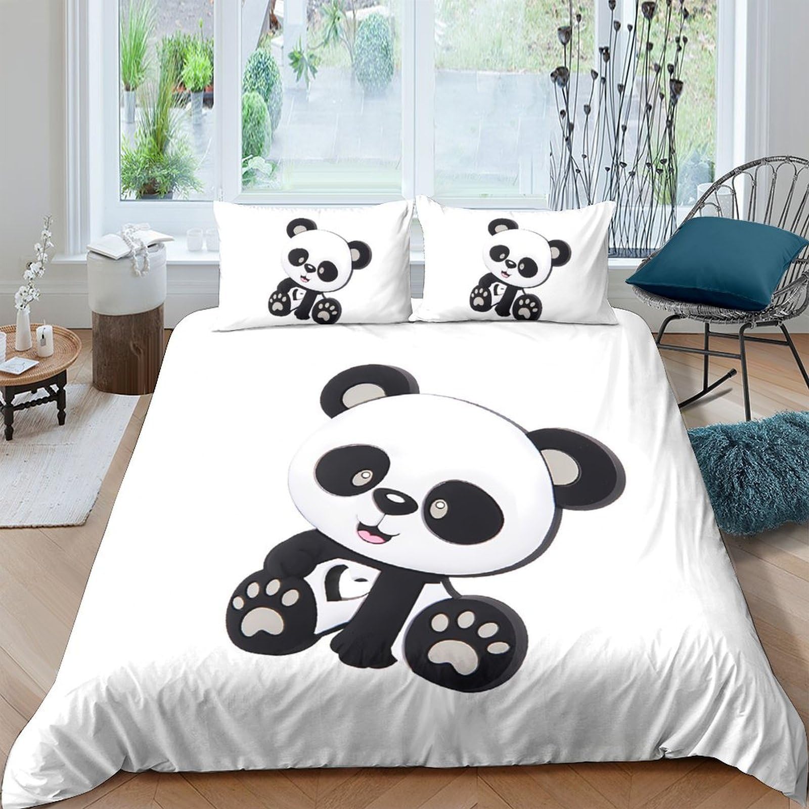 Ctjqhvkz Style-3 3D Printed Cute Panda Fitted Sheet Microfiber Soft Black White Cartoon Bear Bed Cover For Bedroom Guestroom Dorm Mattress Protection Decor Single（135X200cm）