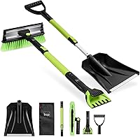 Best Choice Products 4-in-1 Extendable Snow Brush Shovel with Ice Scraper & Squeegee - 39" Telescoping, 270° Pivot Head, Storage Bag for Cars Trucks SUVs - Lime