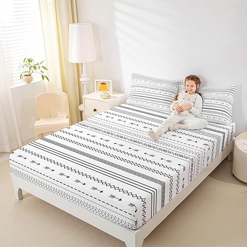 Miniatura 5 de Erosebridal Juego de sábanas bohemias aztecas tamaño matrimonial para hombres y mujeres, sábana bajera con estampado de flechas geométricas en