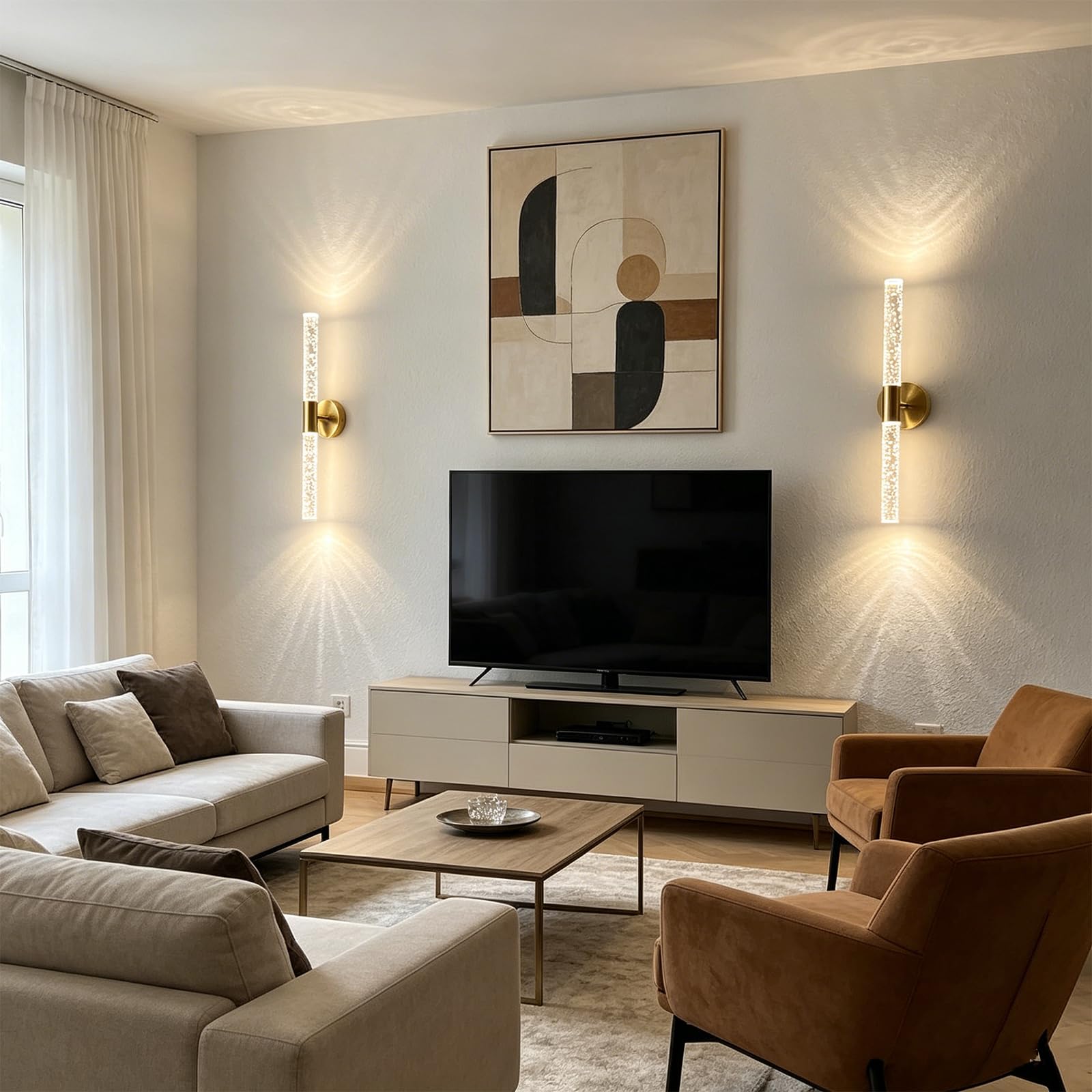 LED Wandleuchte Badezimmer Gold 2 Stücke 6W 3 Farbtemperatur, 51cm 700 LM | Wohnzimmer Wandlampe mit Memory-Funktion, Wandbeleuchtung Modern, Kristall Wall Light für Flur Korridor
