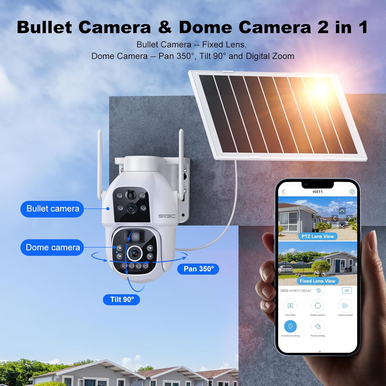 SV3C camera with dual lenses and PTZ capabilities