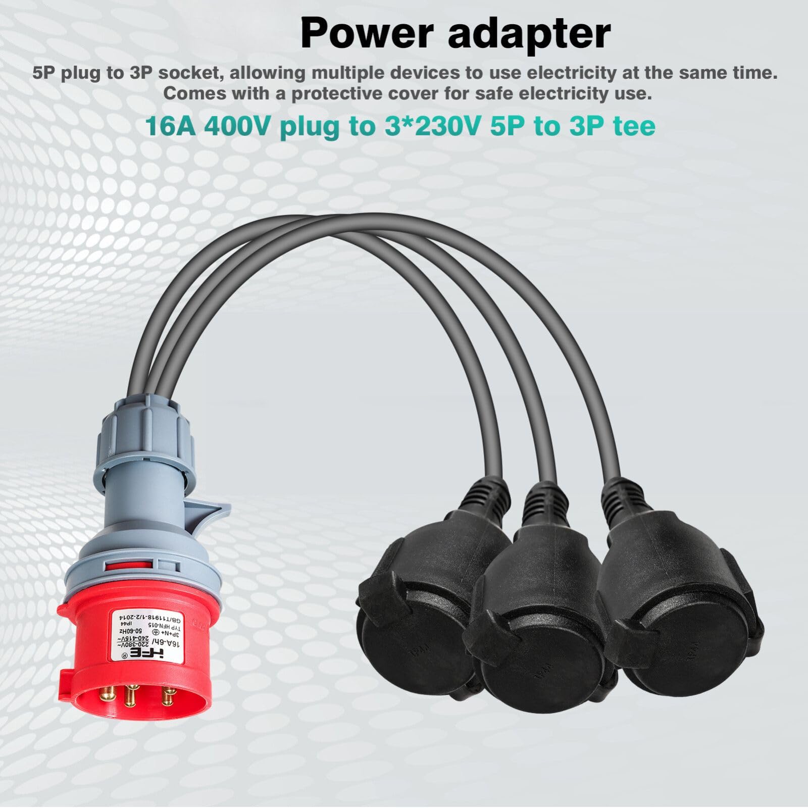 Jadeshay Cavo di Alimentazione CEE Prolunga Elettrica,400V 16A Spina Industriale a Cinque Poli IP44 Impermeabile Adattatore Presa Industriale 1 Spina 5 Pin e 3 Schuko con Cavo 50 cm Caravan Campeggio