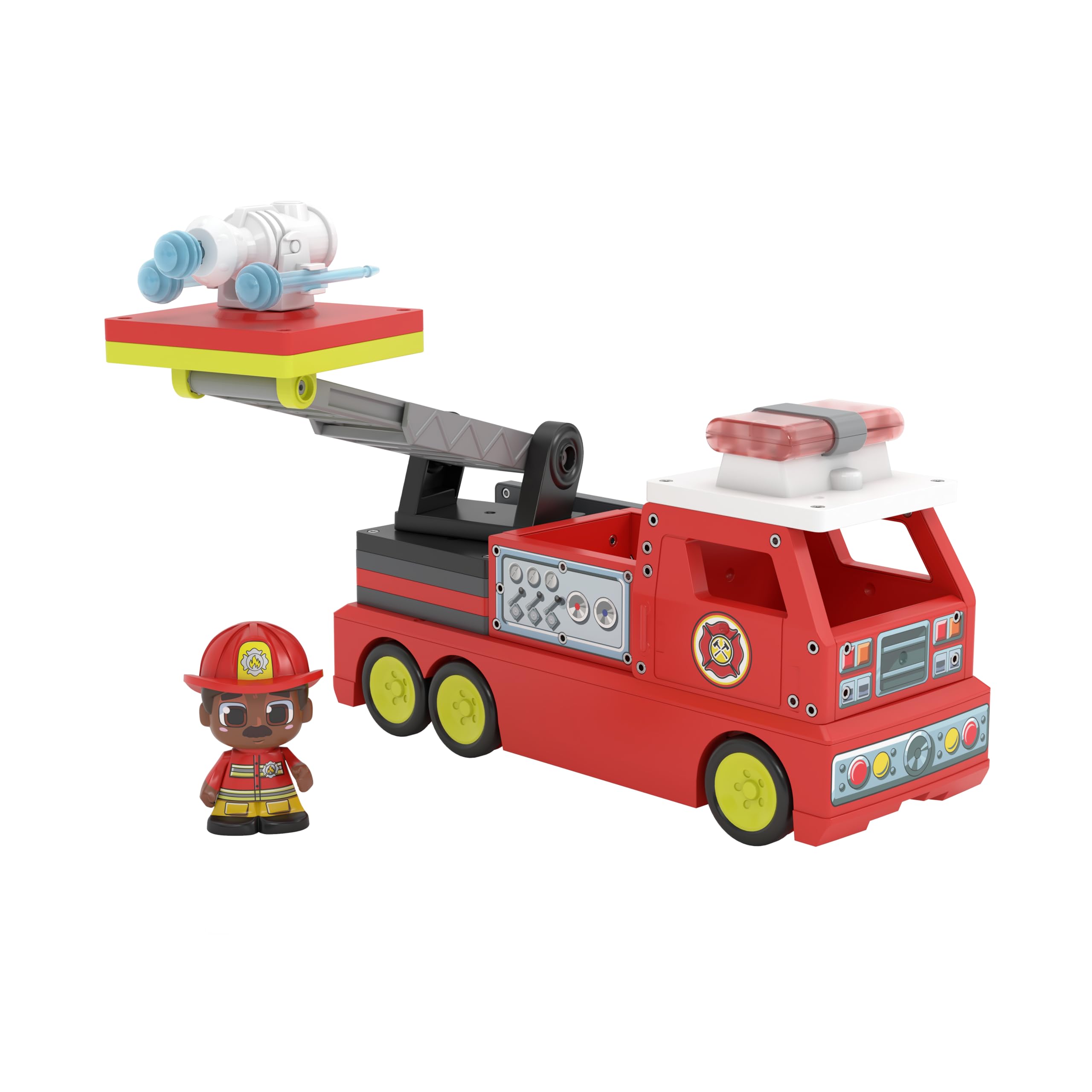 TILE TOWN Firetruck Magnetic Tiles Building Vehicle Playset With Lights & Sounds + Figure, Kids 3-5+ - Image 3
