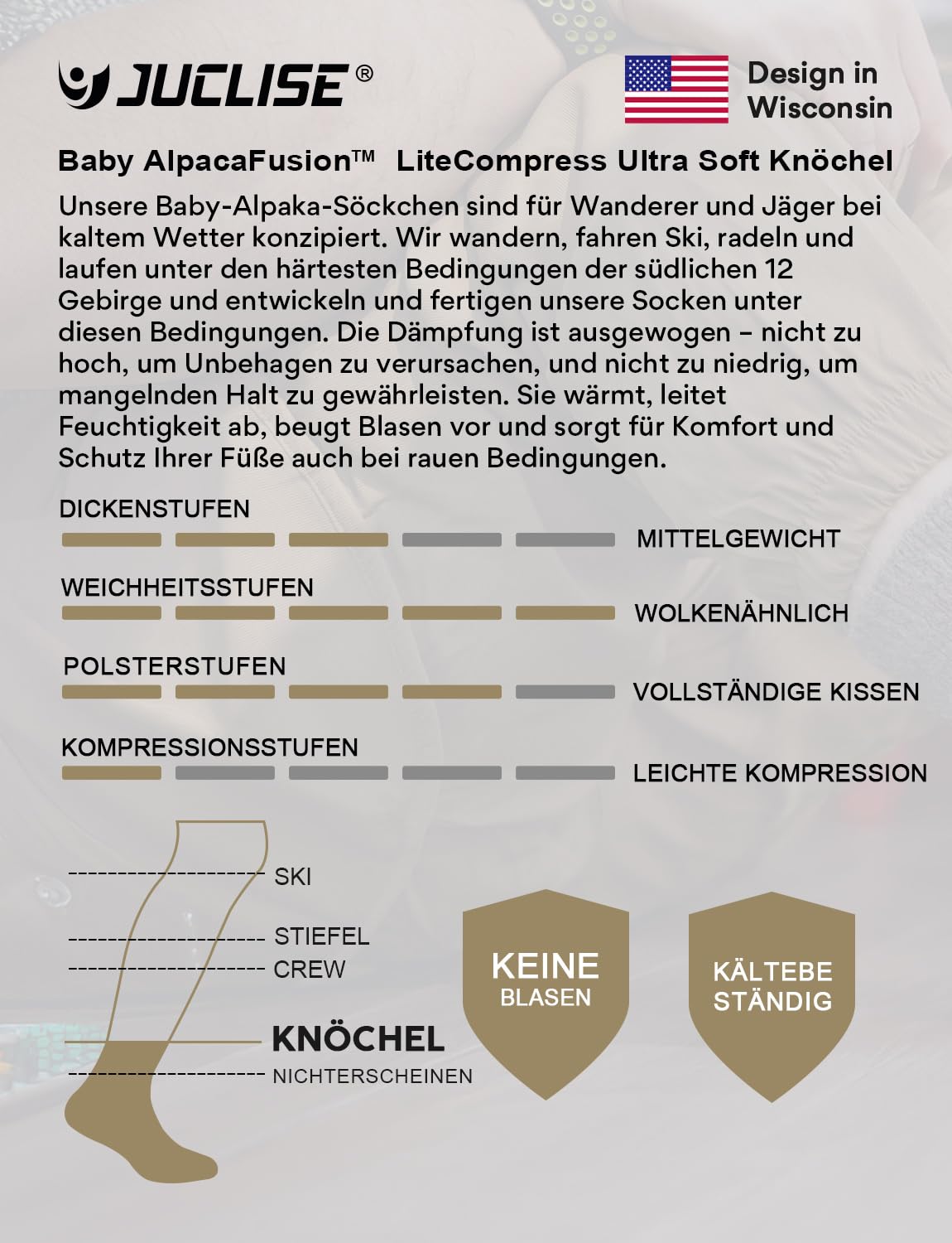 Juclise Sneaker Socken aus Alpaka für Damen & Herren, Wollsocken mit Baby Alpaka & Merino,Atmungsaktiv,Anti-Blasen,Temperaturregulierend, Gepolstert,Leichte Kompression,Wandern & Reisen