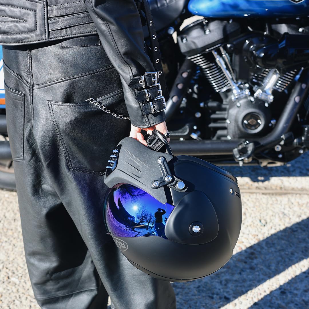 Casque Moto Jet Haut De Gamme ROOF Roadster en Fibre De Verre avec Mentonnière Amovible Magnétique Écran Iridium Inclus– Couleur Iron Noir Mat/Bleu - Offre Directe Usine - Garantie 4 Ans