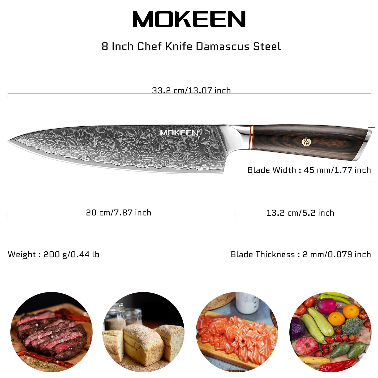 Chef Knife - 67 Layers VG10 Damascus Kitchen Knife 8 Inch Sharp Knife Wood Handle — Amazon image 4