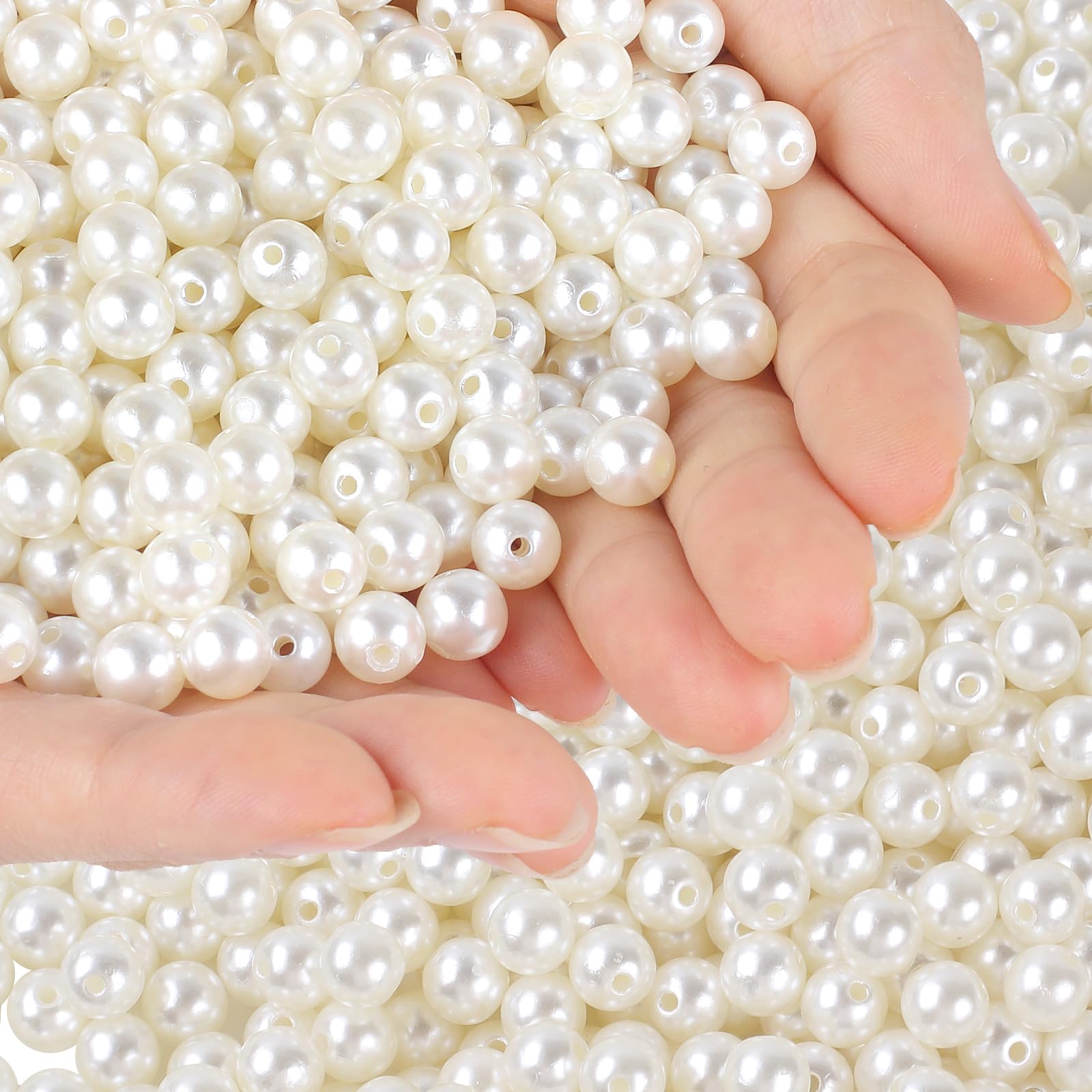 Phinus 1000 Pcs 8mm Pearl Beads with Hole, Round Shapes Pearls for Crafting, Loose Pearl Beads for Jewelry Making, Pearls for Jewelry Making,