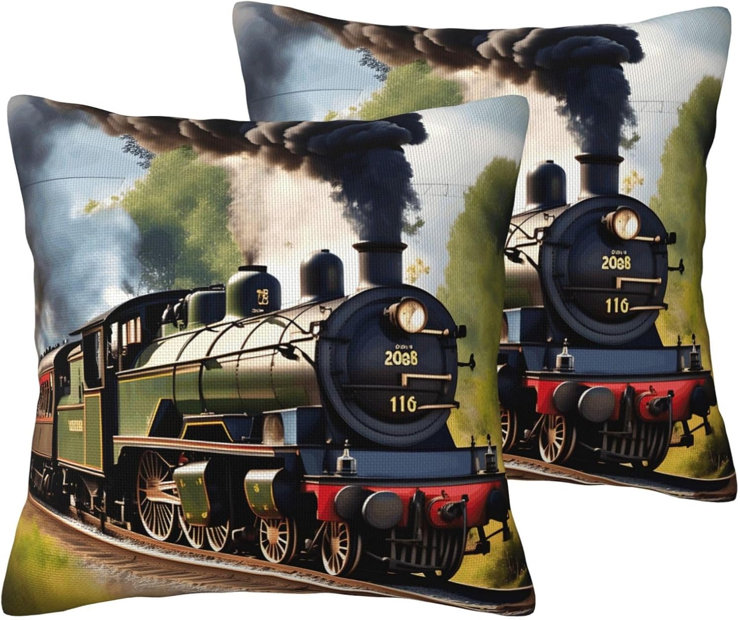 Steam Little Train Imitation Linen Pillowcase -2 Sets, Fashionable Home Decoration, Used for Sofas, Gardens, beds
