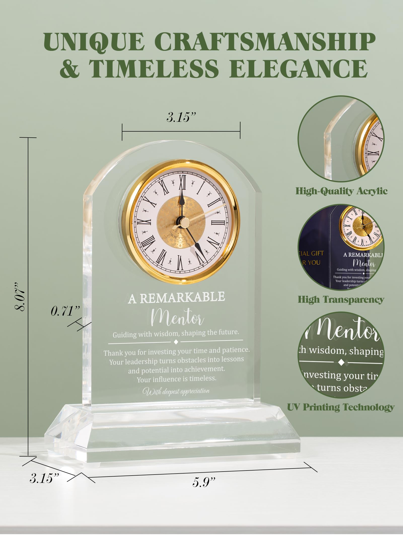 Cadeau mentor pour homme et femme – Horloge de bureau souvenir, Thank You for Helping Me Grow, avec boîte cadeau et carte, décoration de bureau et d'intérieur, appréciation pour enseignant, patron