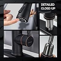 Vista 6 de WEWE Grifos de cocina con pulverizador desplegable, grifo de cocina de estilo granja en bronce cepillado con aceite, comercial, moderno, de arco