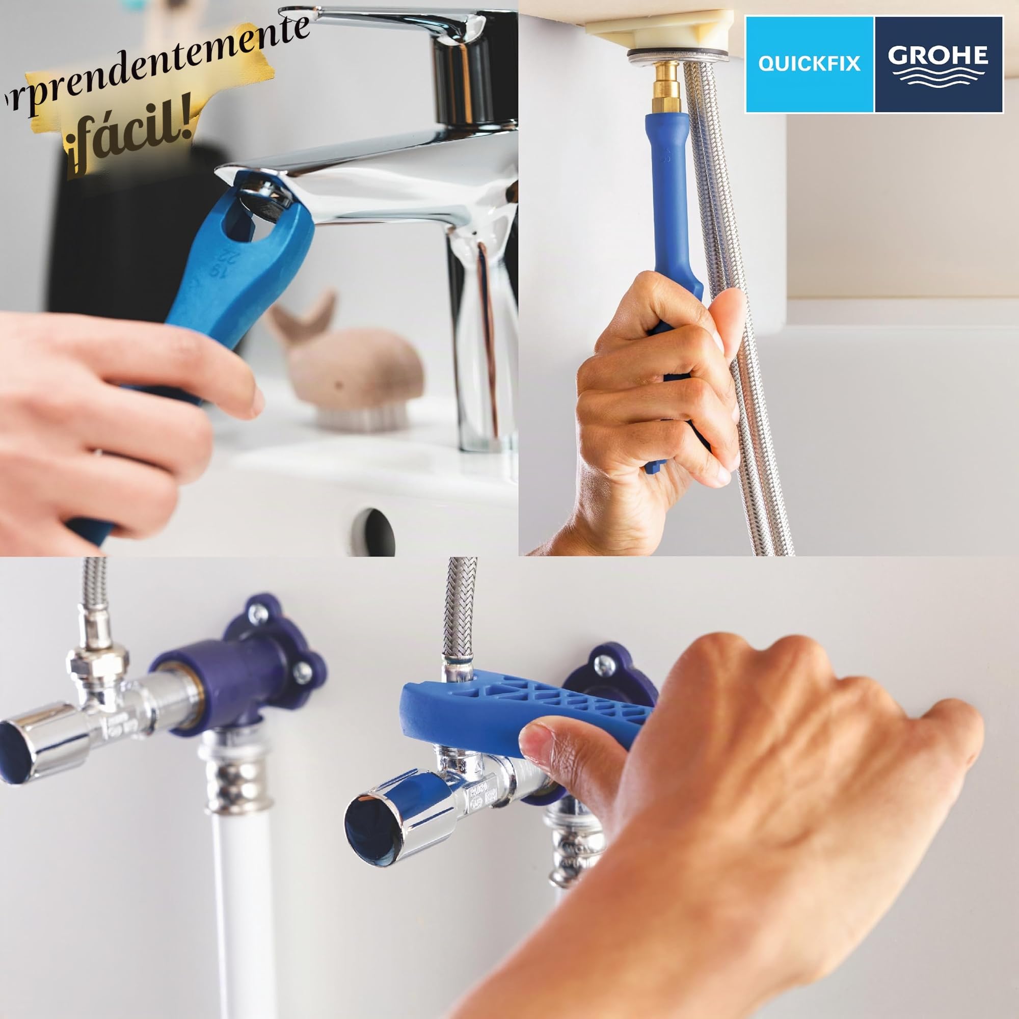 Grohe Start Edge QuickFix- Grifo de lavabo monomando L (caño alto en C giratorio, vaciador push-open, menor consumo de agua, altura 311mm), cromo, 24201001