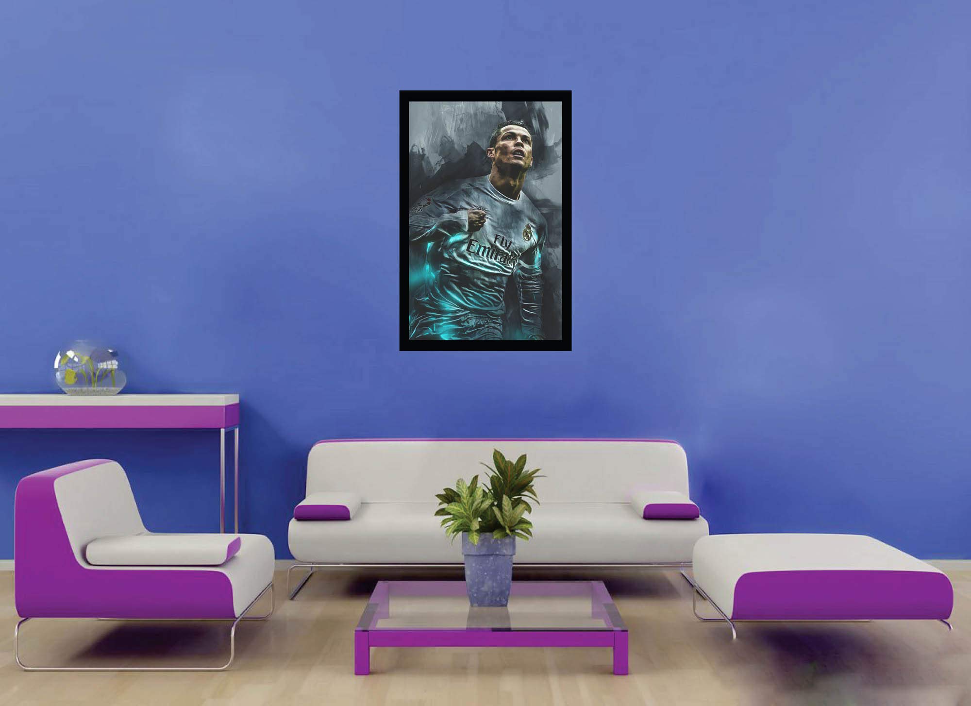 HK PRINTS Cristiano Ronaldo Football Motivational Poster with Frame for Living Room, Ronaldo Photo Frame, Home, Office, Wall Hanging, Size 14x20 inch, Synthetic Wood, Acrylic Glass F-27 1