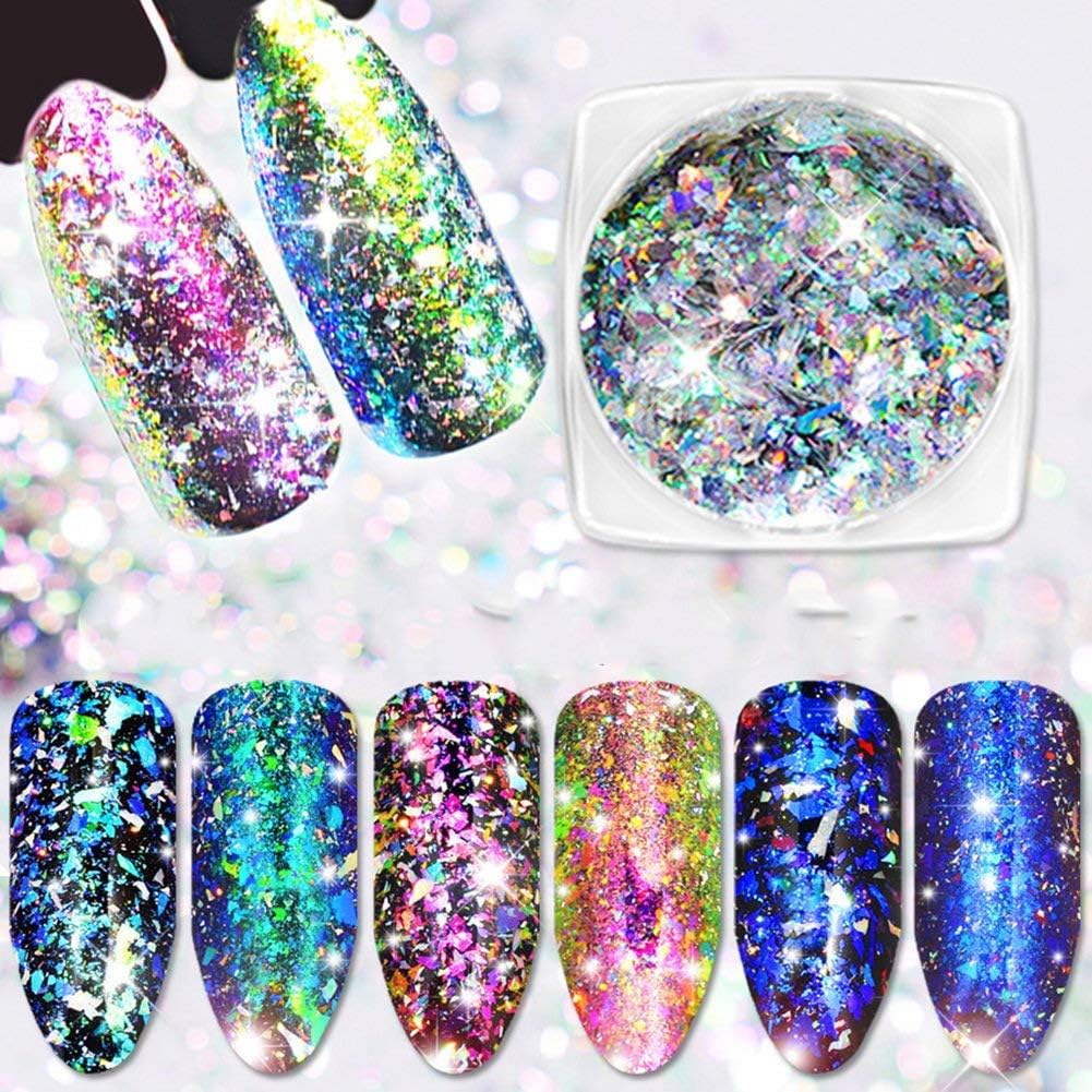 Nail Art Laser Paillette Chameleon Flakes 3D Mirror Effect Powder Irregular Glitter Foil Sequins 3 Boxes