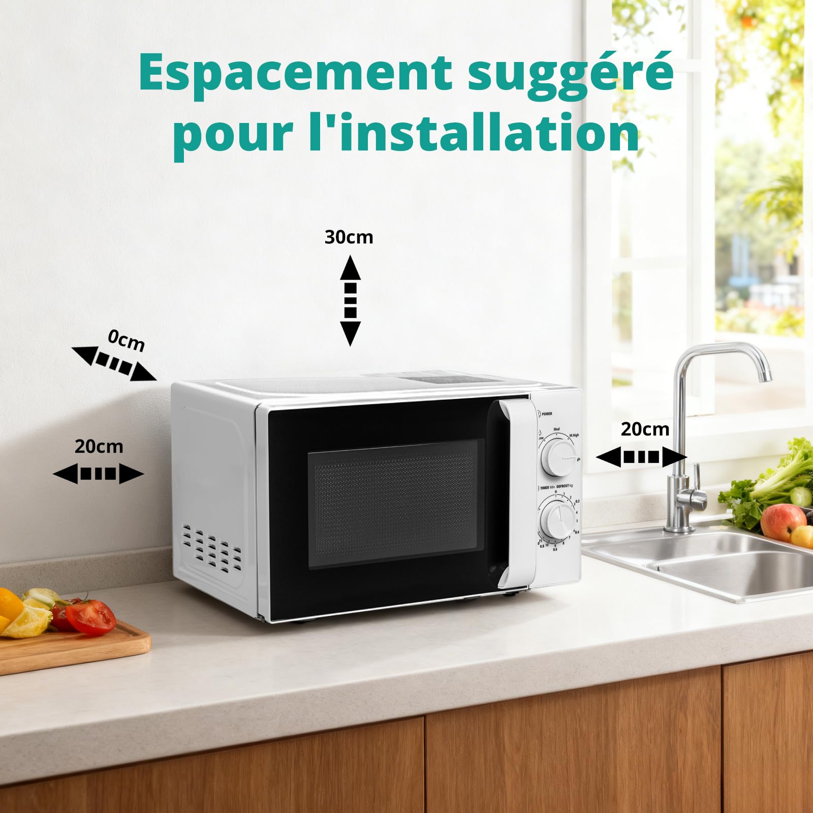 SMETA Micro-ondes, 20L Micro Onde, Sans Grill, Revêtement, 700 W de Puissance, 5 Niveaux, Minuterie 35 Minutes, Mode Décongeler par Temps/Poids, Finition Blanc