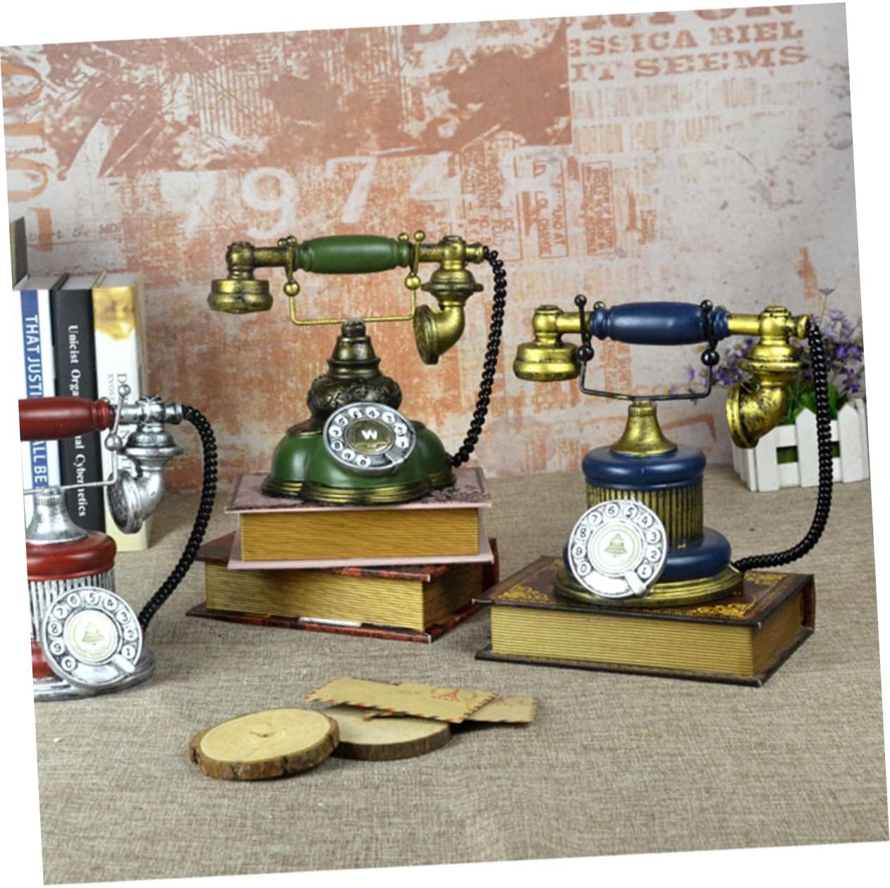 NOLITOY Vintage Telephone Creative Tabletop Adornment Resin Craft Retro Decorative Phone Home Decor Ornament