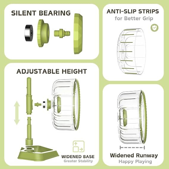 Hamster Wheel, Quiet Spinner Hamster Running Exercise Wheel with Adjustable Stand for Small Animals Syrian Dwarf Gerbils Mice (Green, Small (16cm))