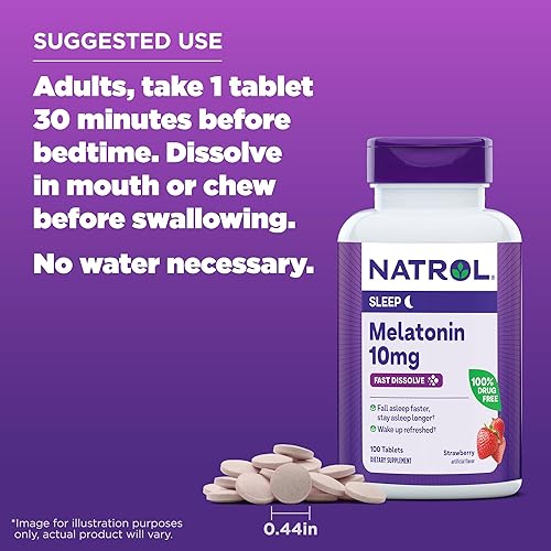 Miniatura 6 de Natrol Melatonina de disolución rápida de 10 mg, suplementos de melatonina para un sueño reparador, apoyo para el sueño para adultos, 100 tabletas