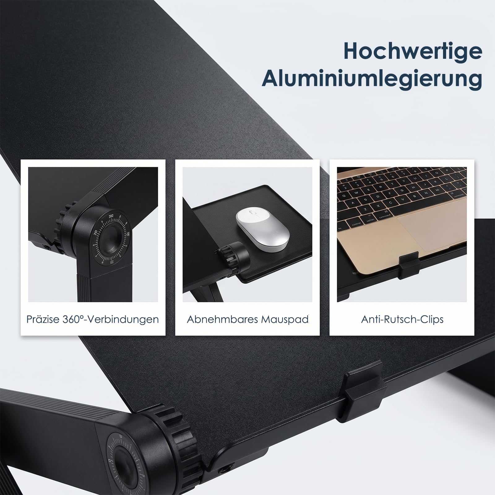 Ideal Swan Stojak na laptop, z regulacją wysokości, składany stolik pod notebooka, półka na mysz, do MacBook, Dell, Lenovo, Samsung, Acer