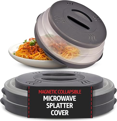 Miniatura 2 de HOVER COVER Cubierta magnética contra salpicaduras de microondas con alta potencia, agarre magnético más fuerte, tapa plegable de 12 pulgadas sin