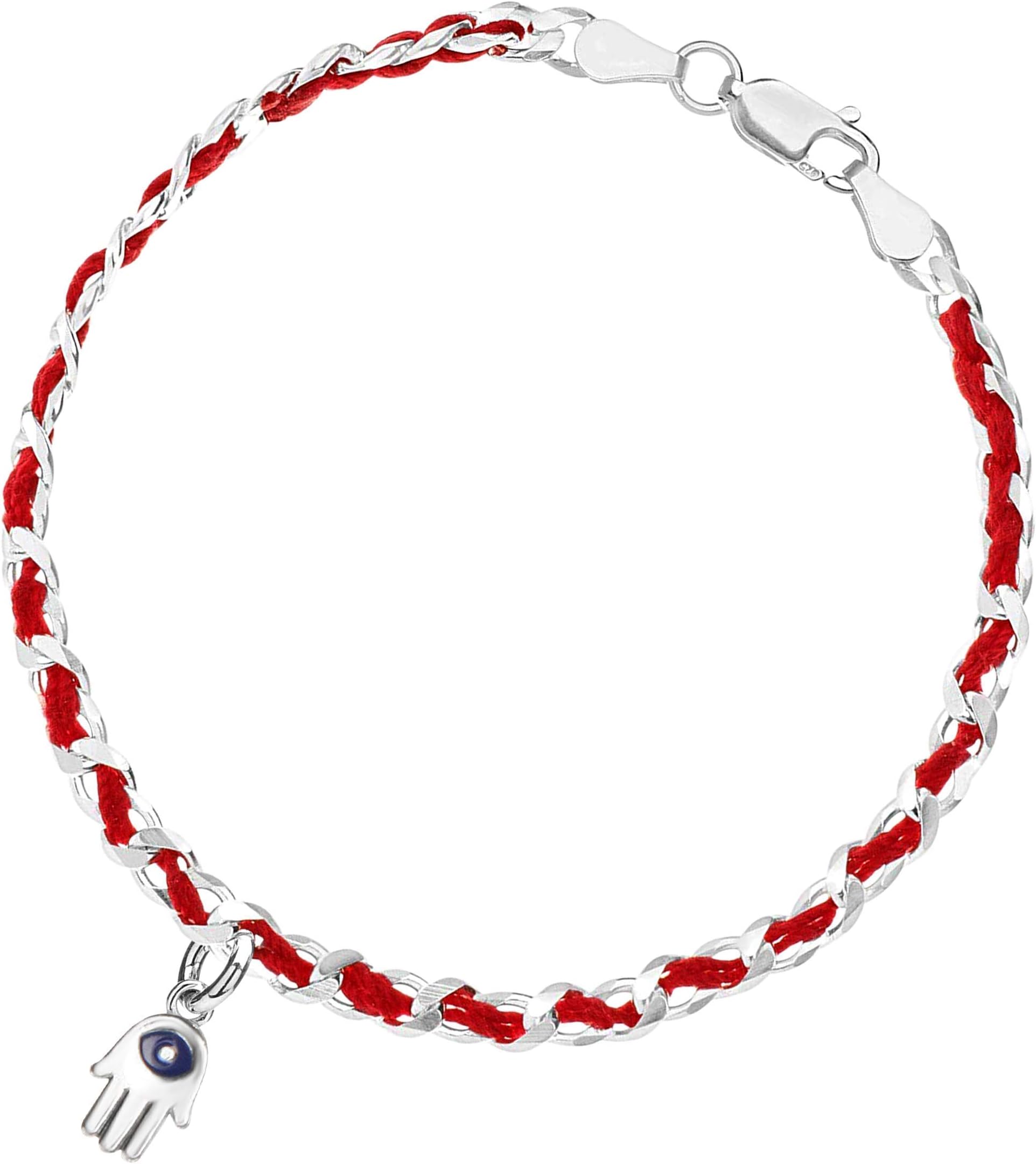 Hamsa with Evil Eye Red String Protection Bracelet Sterling Silver Alef Bet by Paula