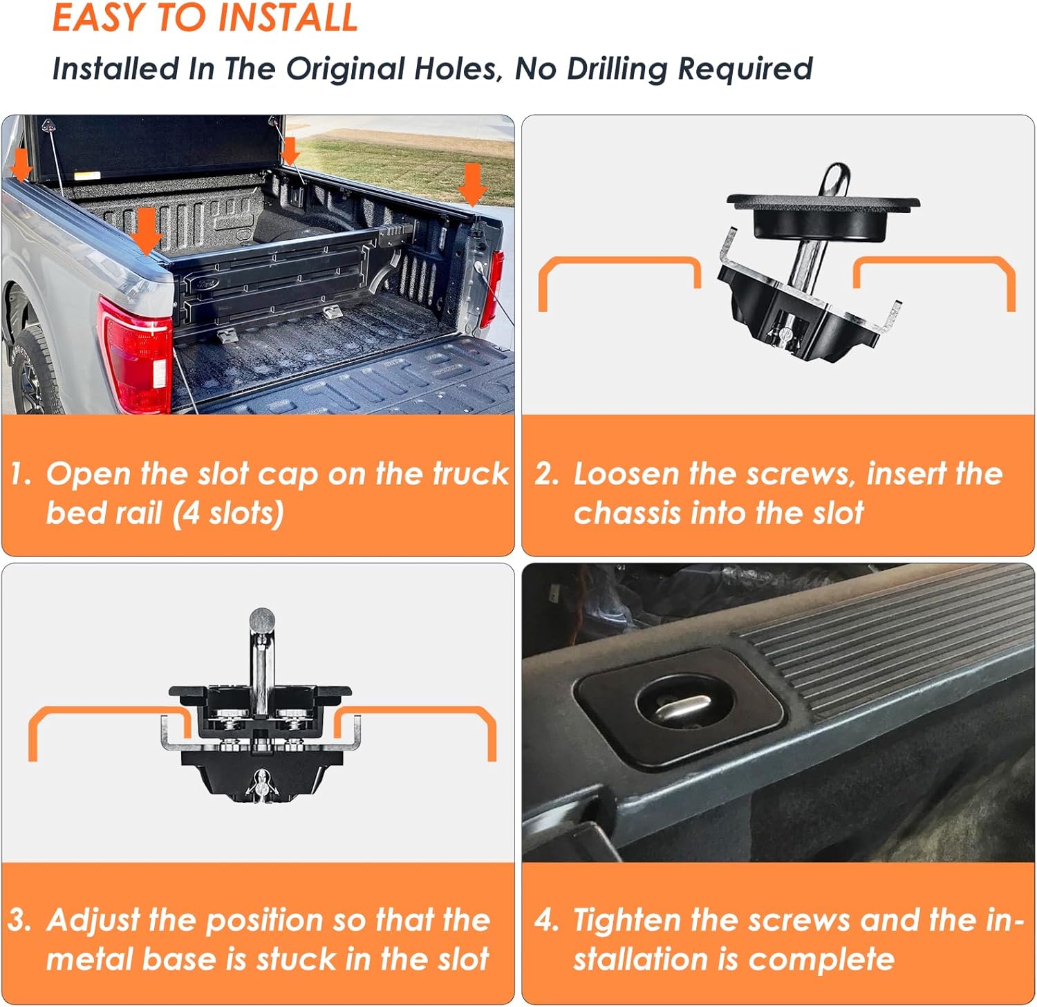 4 Pack Retractable Truck Bed Tie Down Anchors Compatible with 2015-2025 Ford F-150/2017-2025 Ford F250 F350 Super Duty&Ford Raptor - Image 7