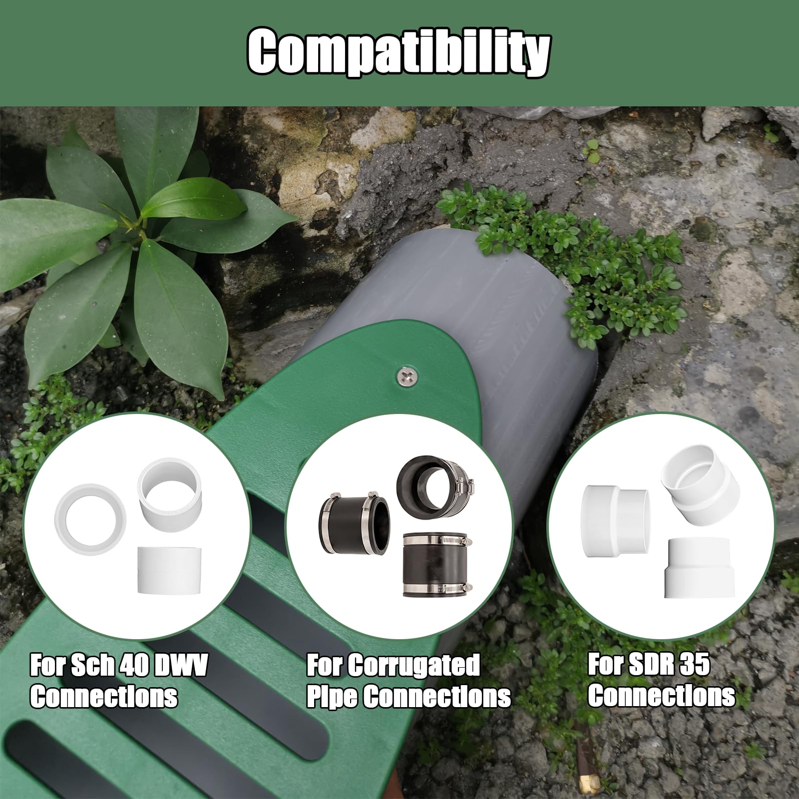 VYH Yard Drain Emitter – Grüner Drainagerost Für Hofentwässerung, Abgewinkelt, Für 10,2 Cm Anschlüsse