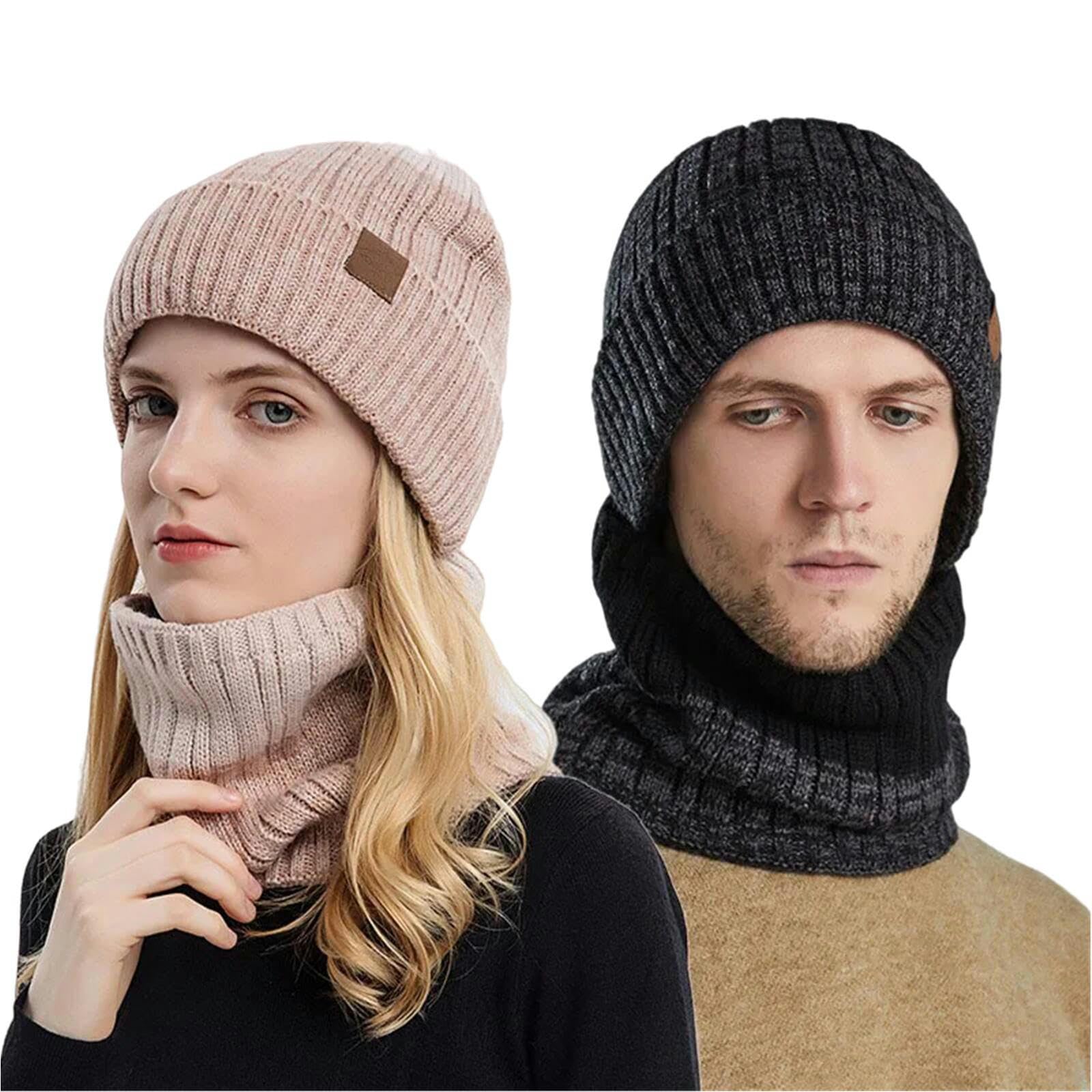 Schal Mütze Set Winter Gestrickter Hutschal Für Unisex Fleece Verdickt Im Freien Warm Und Kaltsicherer Hutschal-Set