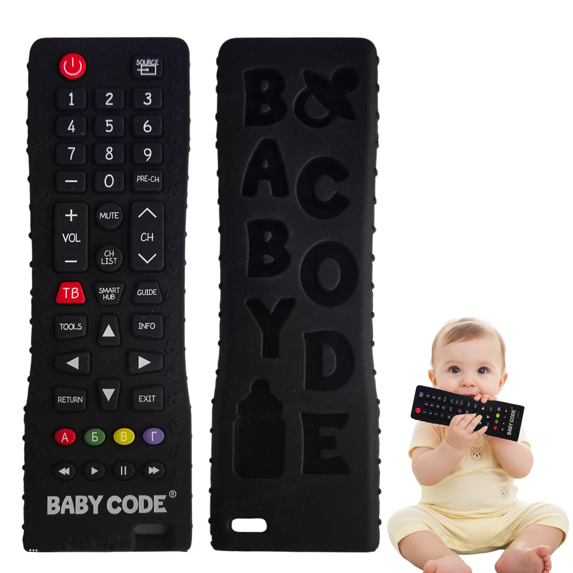 FunBlast Silicone Remote Teether for Baby, Remote Teether for 3+ Months and 6 to 12 Months Baby, Helps Biting Skills Development, Teething Toys for Babies and Toddlers (Black-)