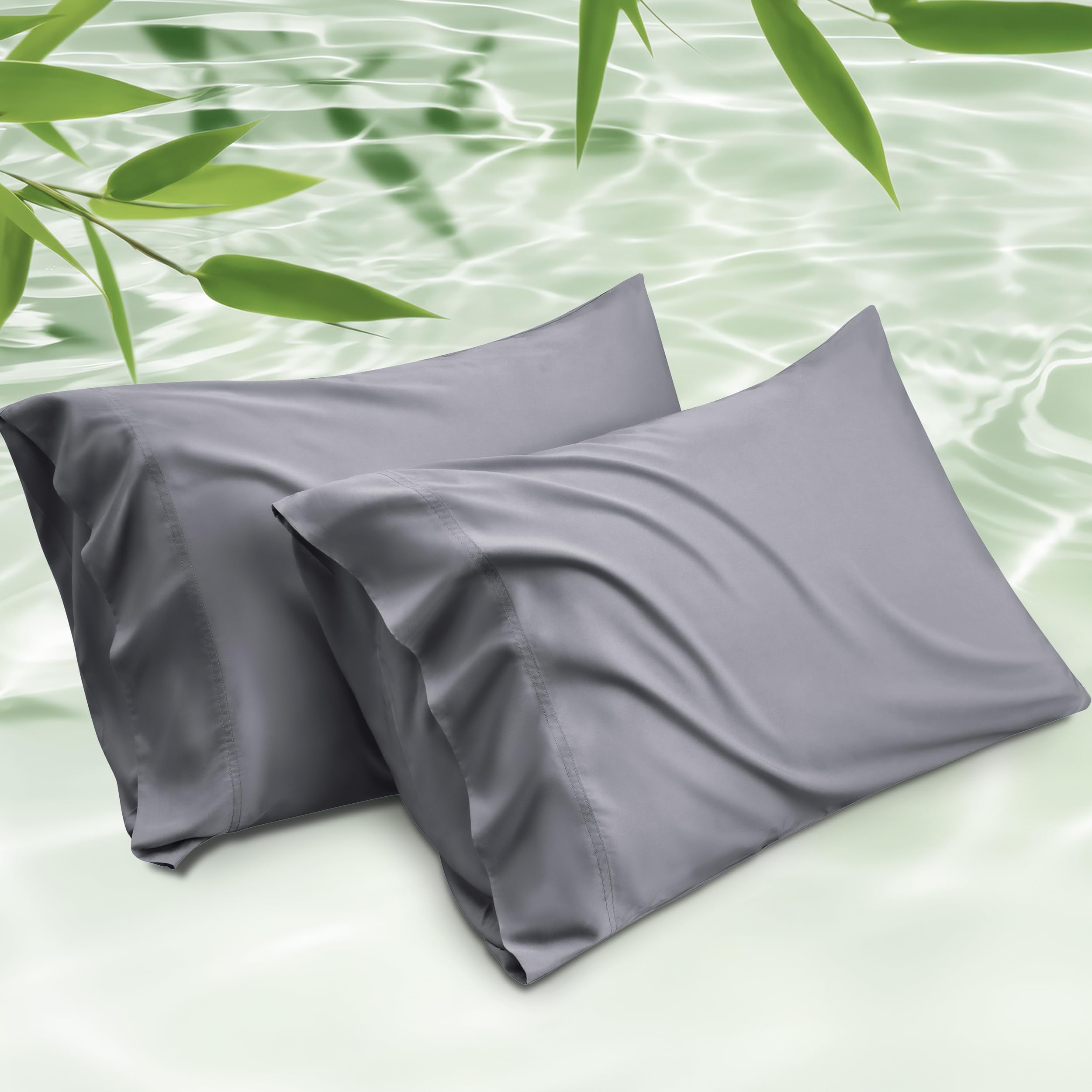 Bedsure King Size Pillow Cases Set of 2, Rayon Derived from Bamboo Cooling Pillowcase, Soft & Breathable Pillow Covers with Envelope Closure, Gifts for Men or Women, Dark Grey, 20x36 Inches