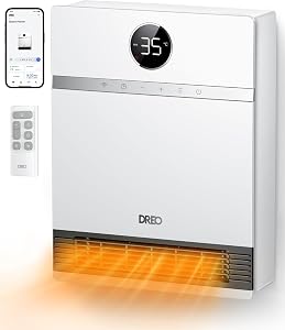 DREO Smart Wall Heater, IP24 Electric PTC Space Heater for Indoor Use, 30° Oscillation, Adjustable Thermostat, Remote Control, Works with Alexa, 24H Timer, Easy-mounted Heater for Bedroom, Office