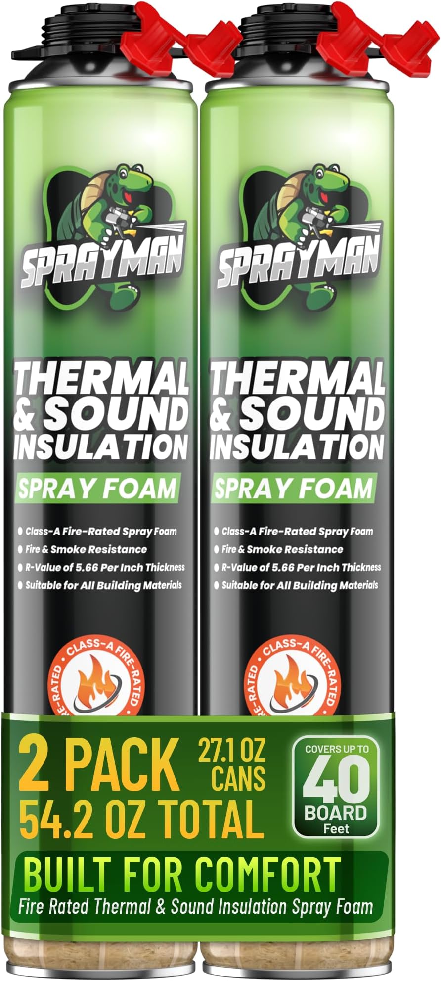 SPRAYMAN Polyurethane Spray Foam Insulation | 2 Cans 40 Board Feet - Green, Paintable, Easy Application