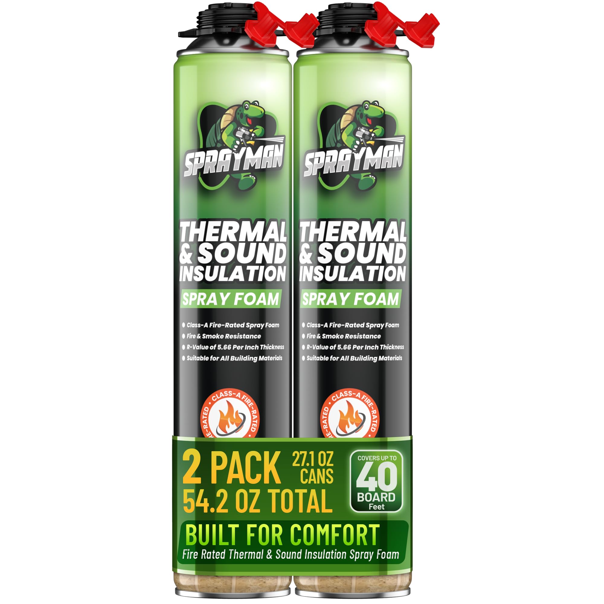 SPRAYMAN Polyurethane Spray Foam Insulation | 2 Cans 40 Board Feet - Green, Paintable, Easy Application