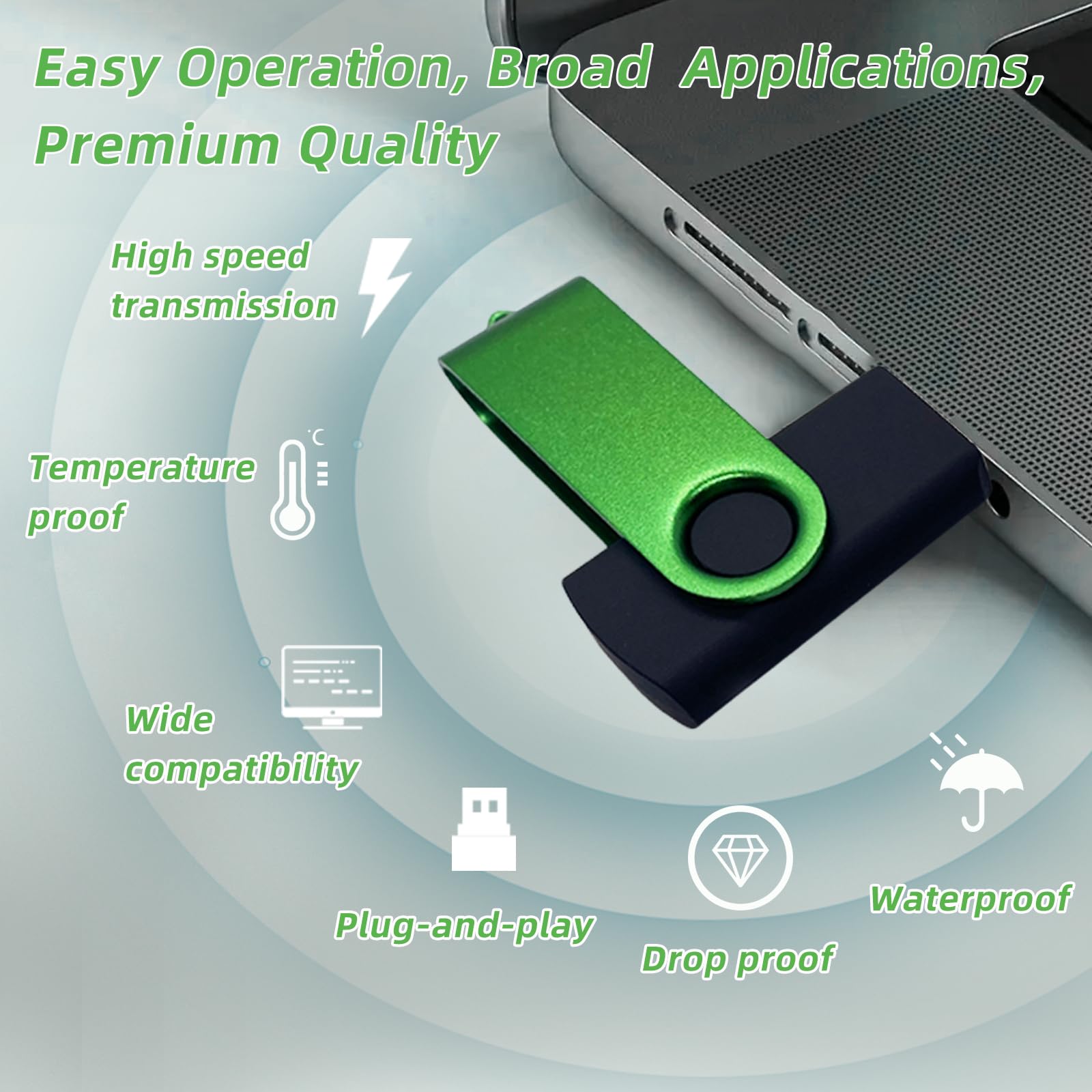 Thumb - Confezione da 20 chiavette USB 2.0 da 8 GB, con 20 cordini, unità USB verde (8 GB, 20 pezzi)