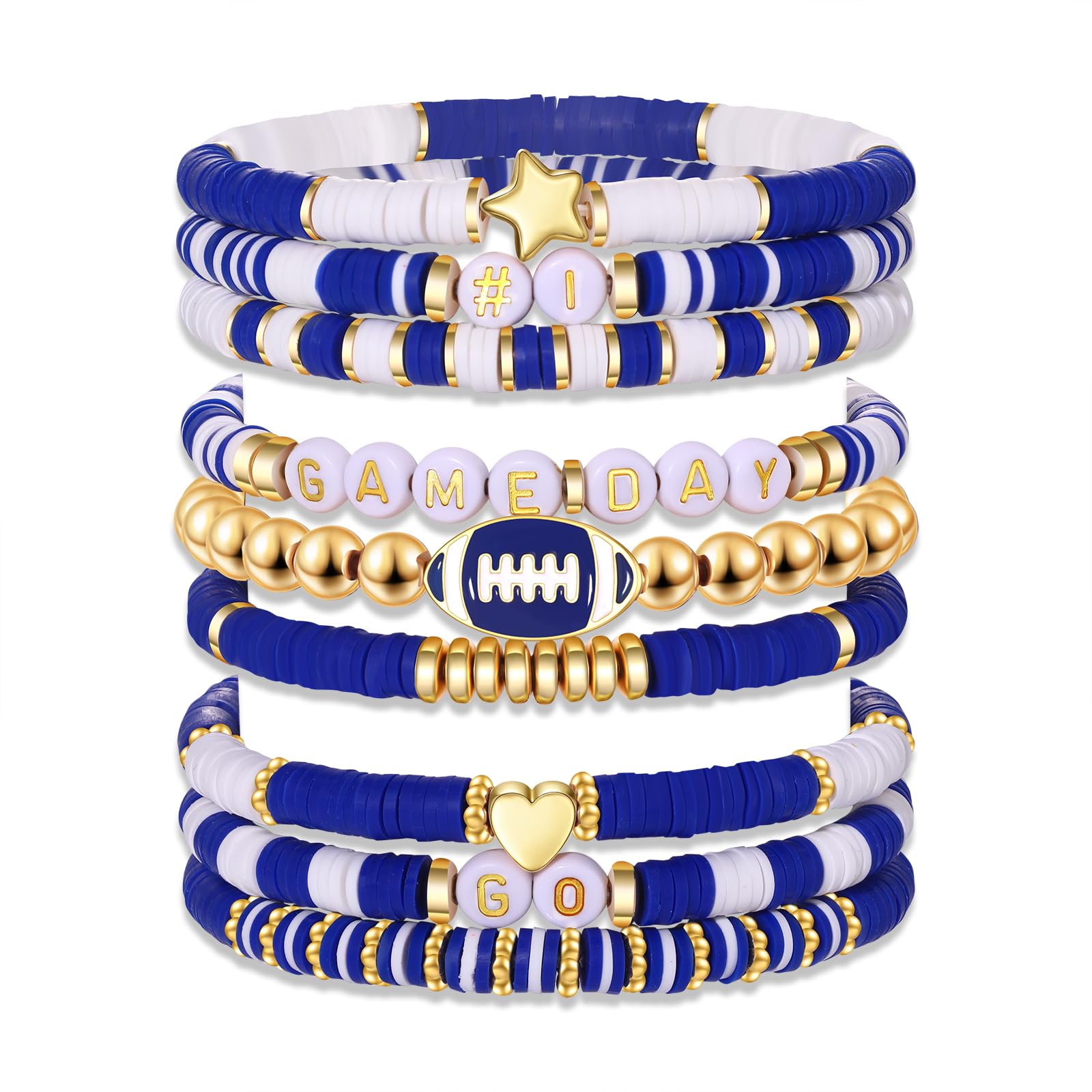 CEALXHENY Game Day Bracelet for Women Stackable Football Bracelets Heishi Beaded Stretch Bracelets Game Day Outfits Football Mom Accessories Sports Fan Gifts?Blue White?