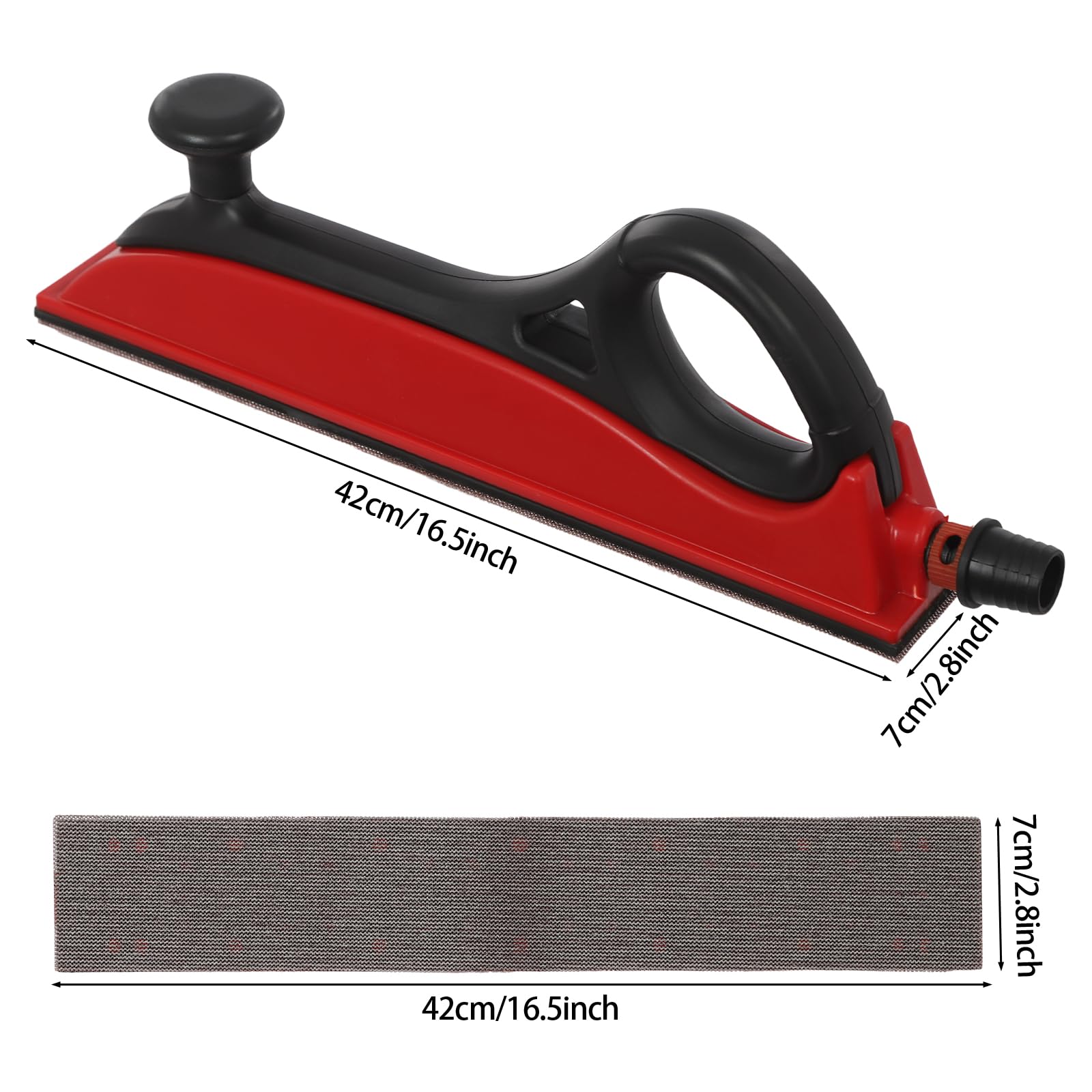 Bloque de lijado manual – Aspiración ajustable sin polvo para madera y metal (rojo) | Compacto y ligero para cualquier caja de herramientas